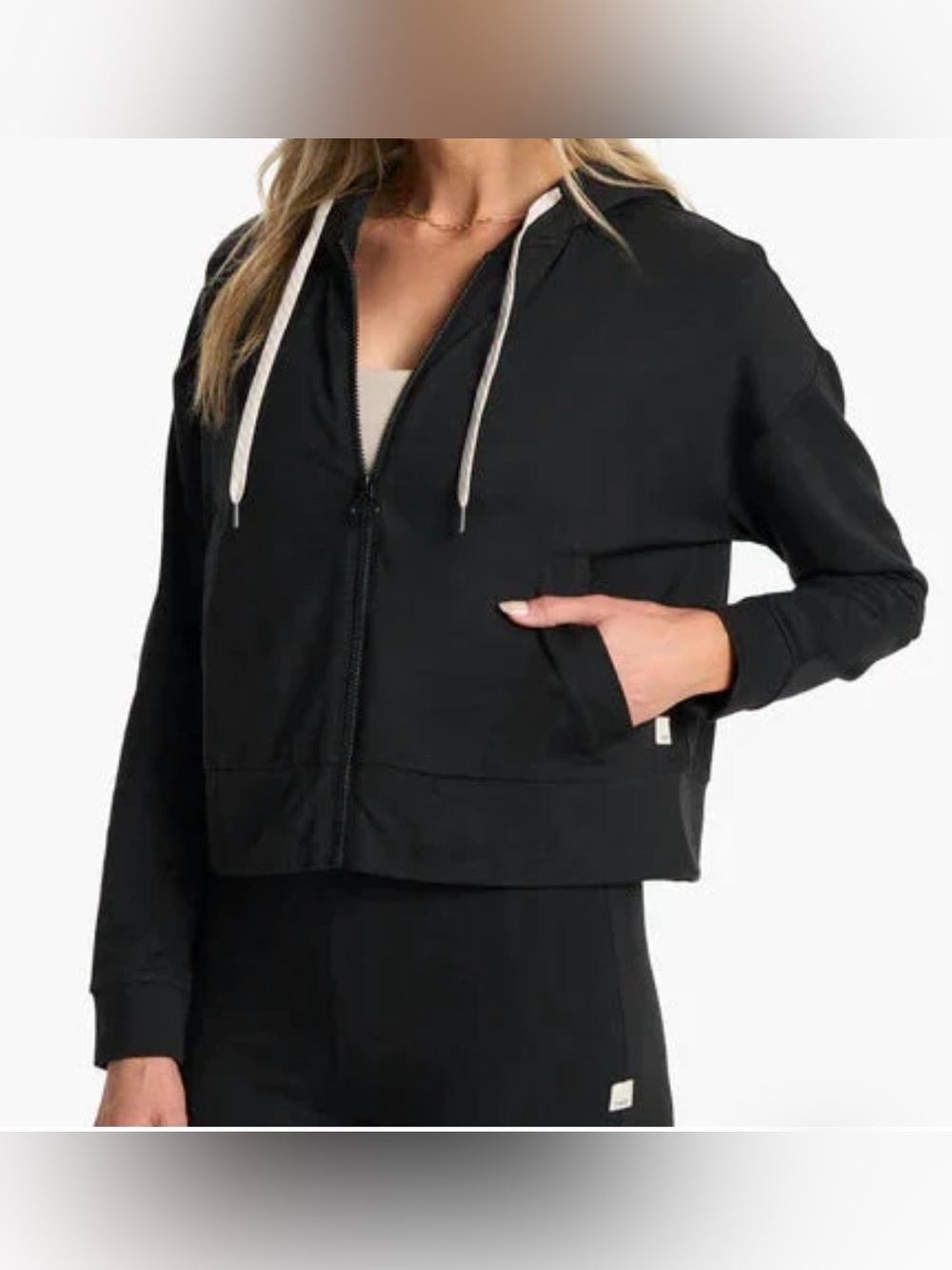 Vuori Ganite Fleece Full Zip Cropped Hoodie Black Heather Size XS